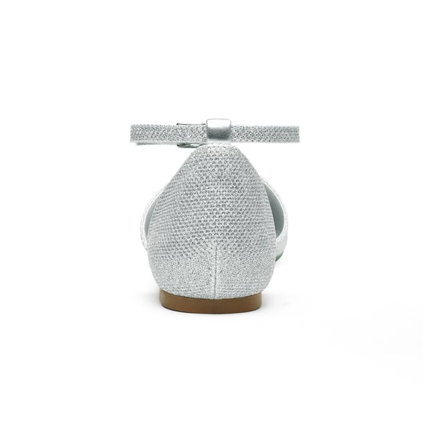 Ankle Strap Ballerina Flats - SILVER GLITTER - 3